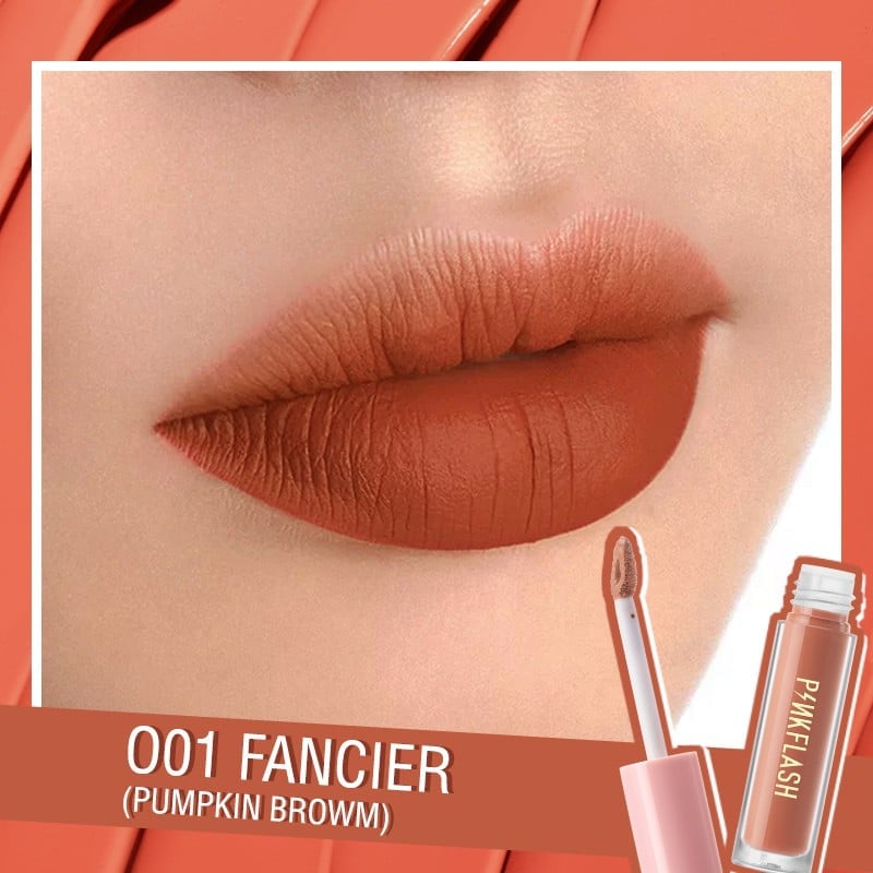 Pink Flash L01 Melting Matte Waterproof Lipcream Fancier #001 Pumpkin Brown (2.5ml)