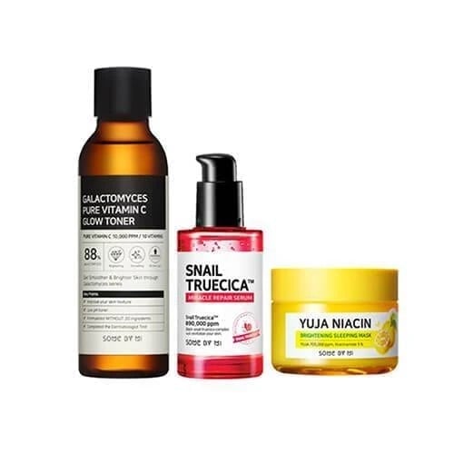 Some By Mi Pure Vita Glow Toner + Snail Truecica Miracle Serum + Yuja Niacin Brightening Sleeping Mask (scar And Dark Spots Treatment)