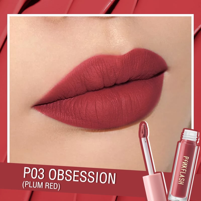 Pink Flash Melting Matte Waterproof Lip Stick Obsession #P03 Plum Red (2.5ml)