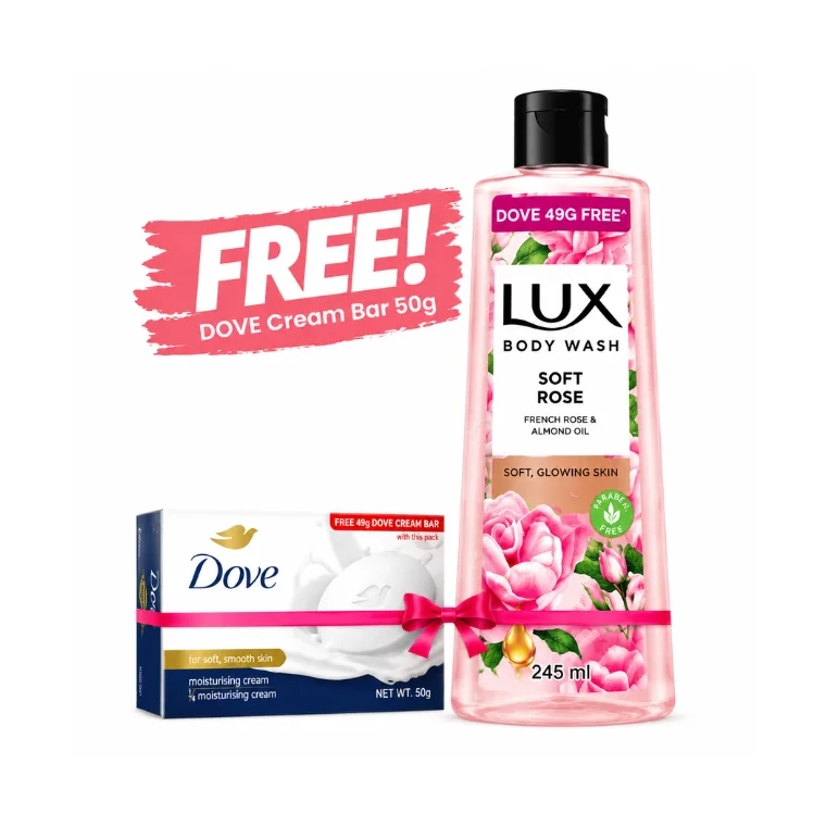 Lux Body Wash French Rose & Almond 245ml+Free Dove Cream Bar 50gm