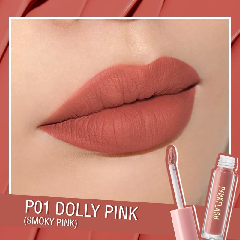 Pink Flash L01 Melting Matte Waterproof Lipstick Dolly Pink #P01 Smokey Pink (2.5ml)