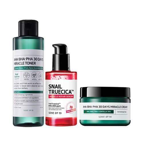 Some By Mi Aha-bha-pha Miracle Toner + Snail Truecica Miracle Serum + Aha-bha-pha Miracle Cream Set
