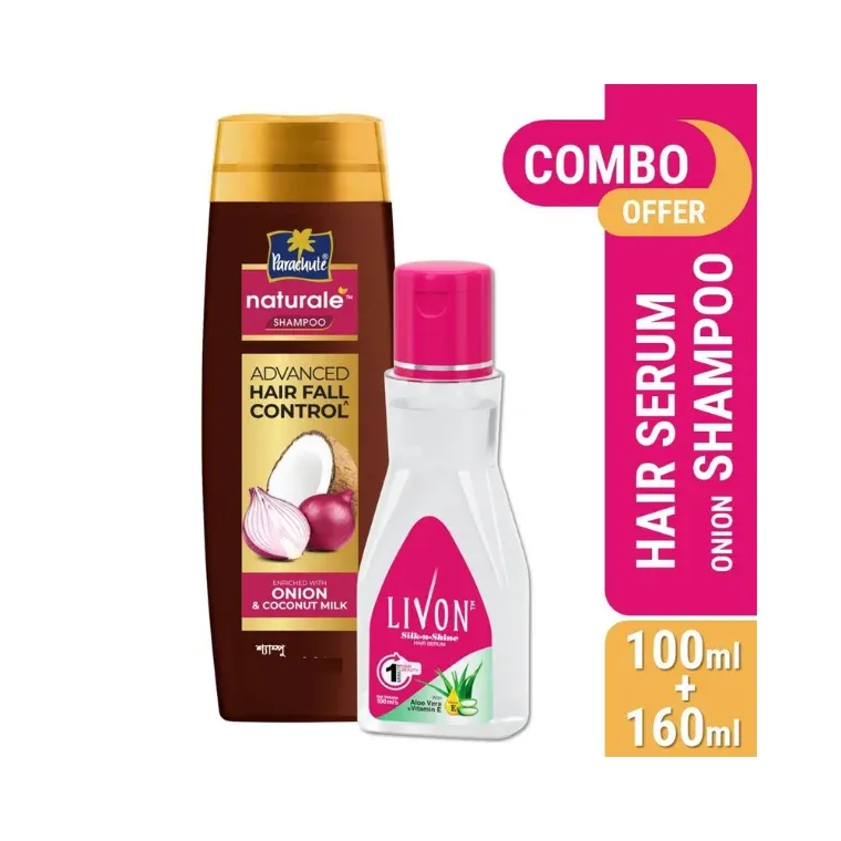 Hair Care Bundle - Livon Hair Serum (100ml) & Parachute Naturale Onion Shampoo (160ml)