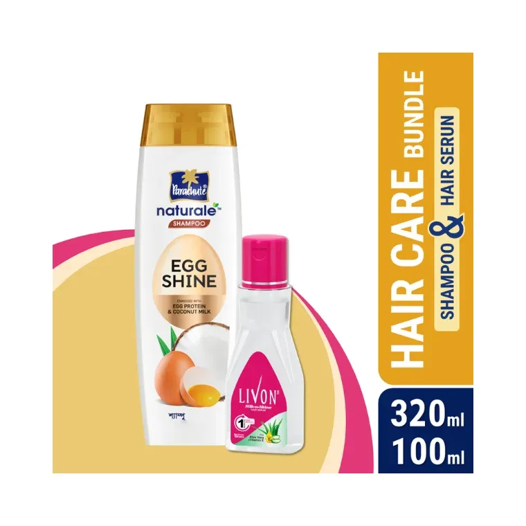 HAIR CARE BUNDLE - Parachute Naturale Shampoo Egg Shine (320ml) & Livon Hair Serum (100ml)