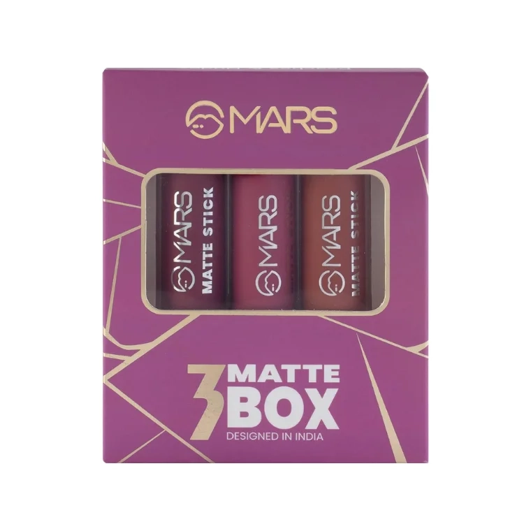 Mars Cosmetics Matte Box Set of 3 Lipsticks #02 Peaches and Nudes (20gm)
