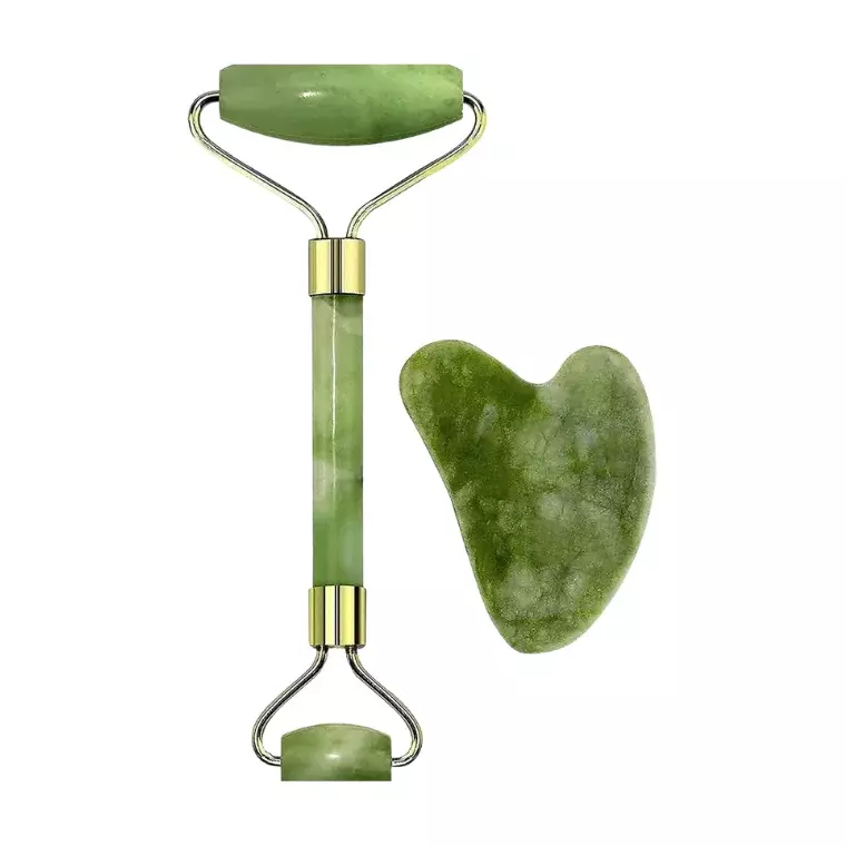Blink Crystal Tiger Eye Stone Jade Facial Roller & Gua Sha Set – Green